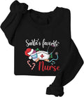 Christmas Nurse Print Long Sleeve Crew Neck Sweatshirts for Women Merry Christmas Sweatshirt Winter Holiday Tops