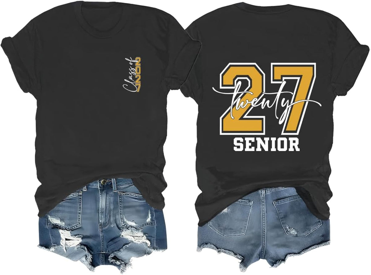 Senior 2027 Class of 2027 Shirt Funny Graduation Shirts for Women Men