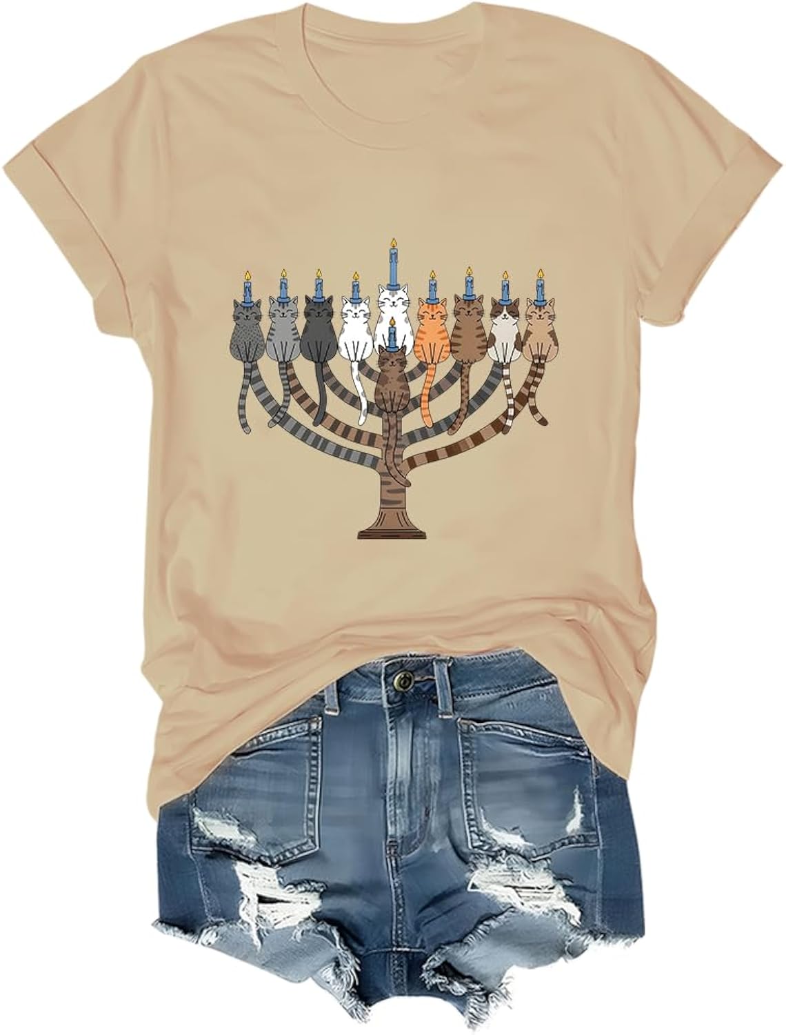 Cat Menorah Hanukkah Shirt Funny Jewish Hanukkah T-Shirt