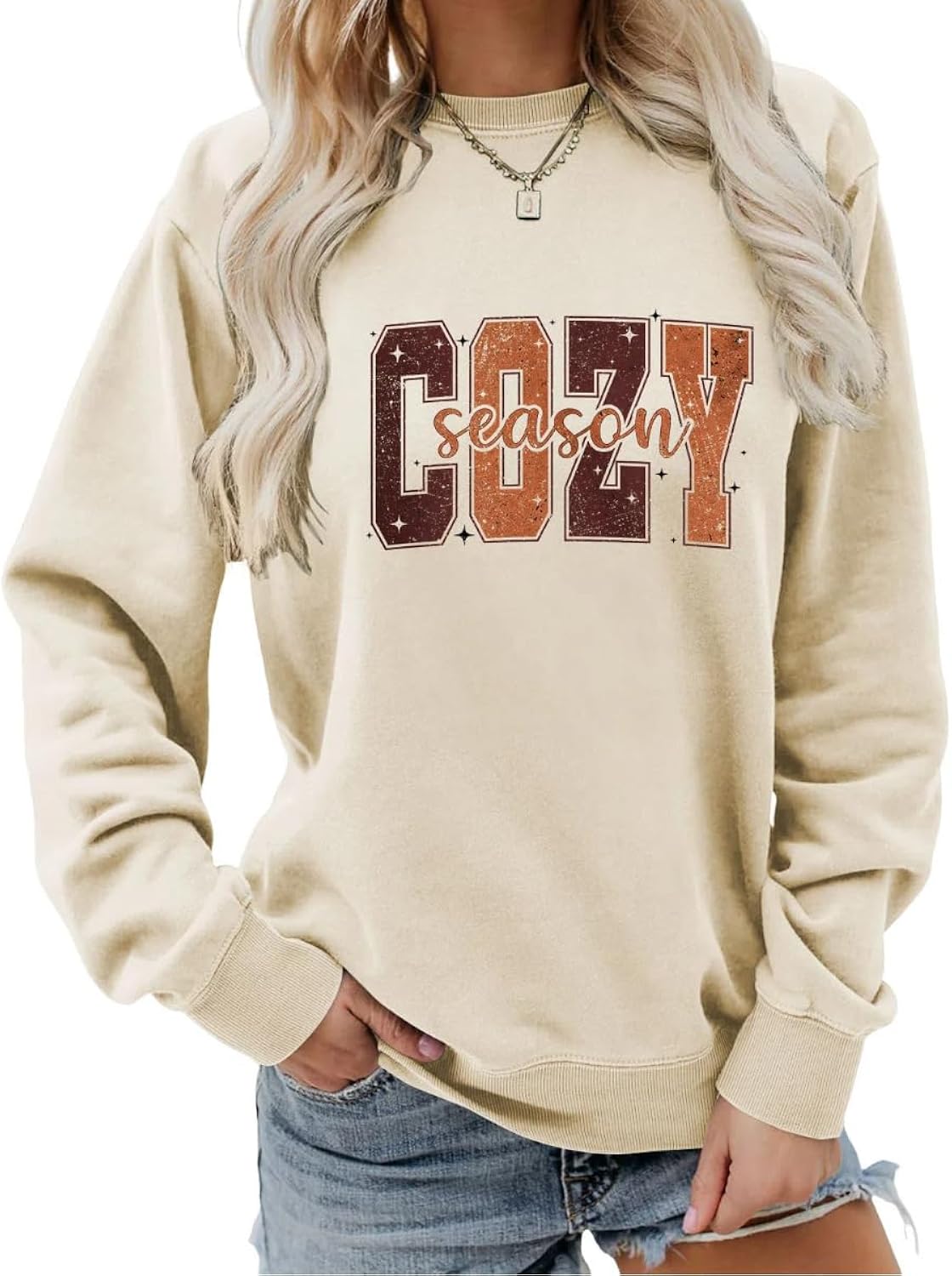 Cozy Season Sweatshirt Retro Colorful Letter Print Hoodie Get Cozy Family Christmas Party Crewneck Pullover Tops