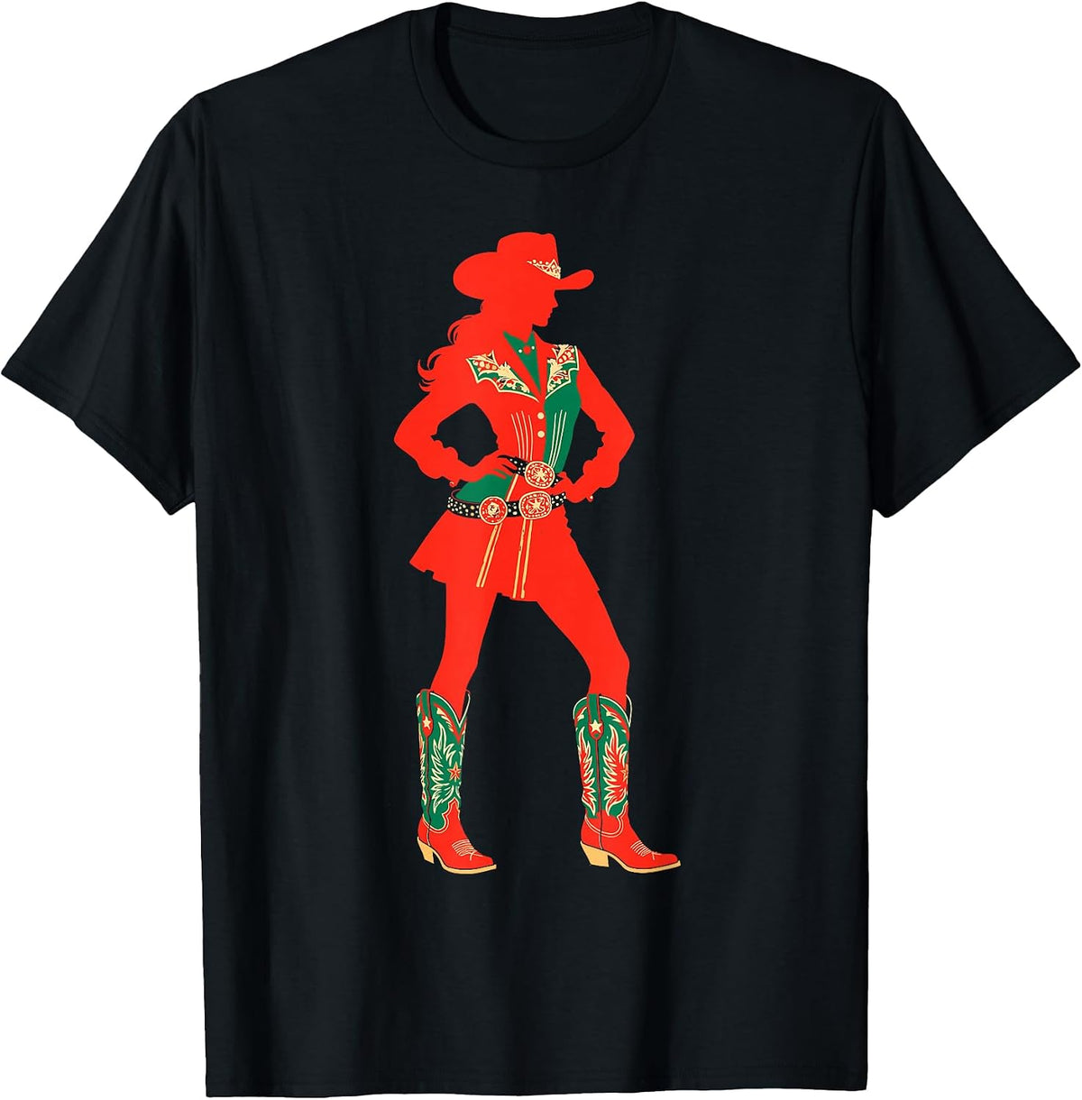 Christmas Cowgirl Silhouette Western Cowboy Boots Farm Girls T-Shirt