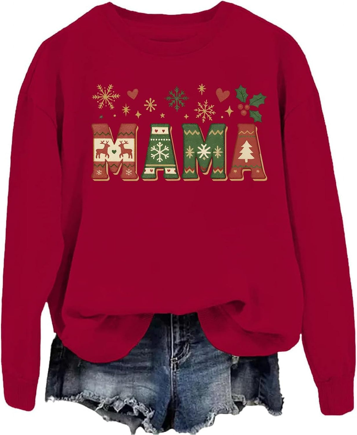 Christmas Mama Sweatshirt Christmas Mama Shirt For Women Crewneck Long Sleeves Hoodie For Women Men
