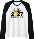 Hello 2027 Happy New Year 2027 New Year's Eve Party Raglan Baseball Tee