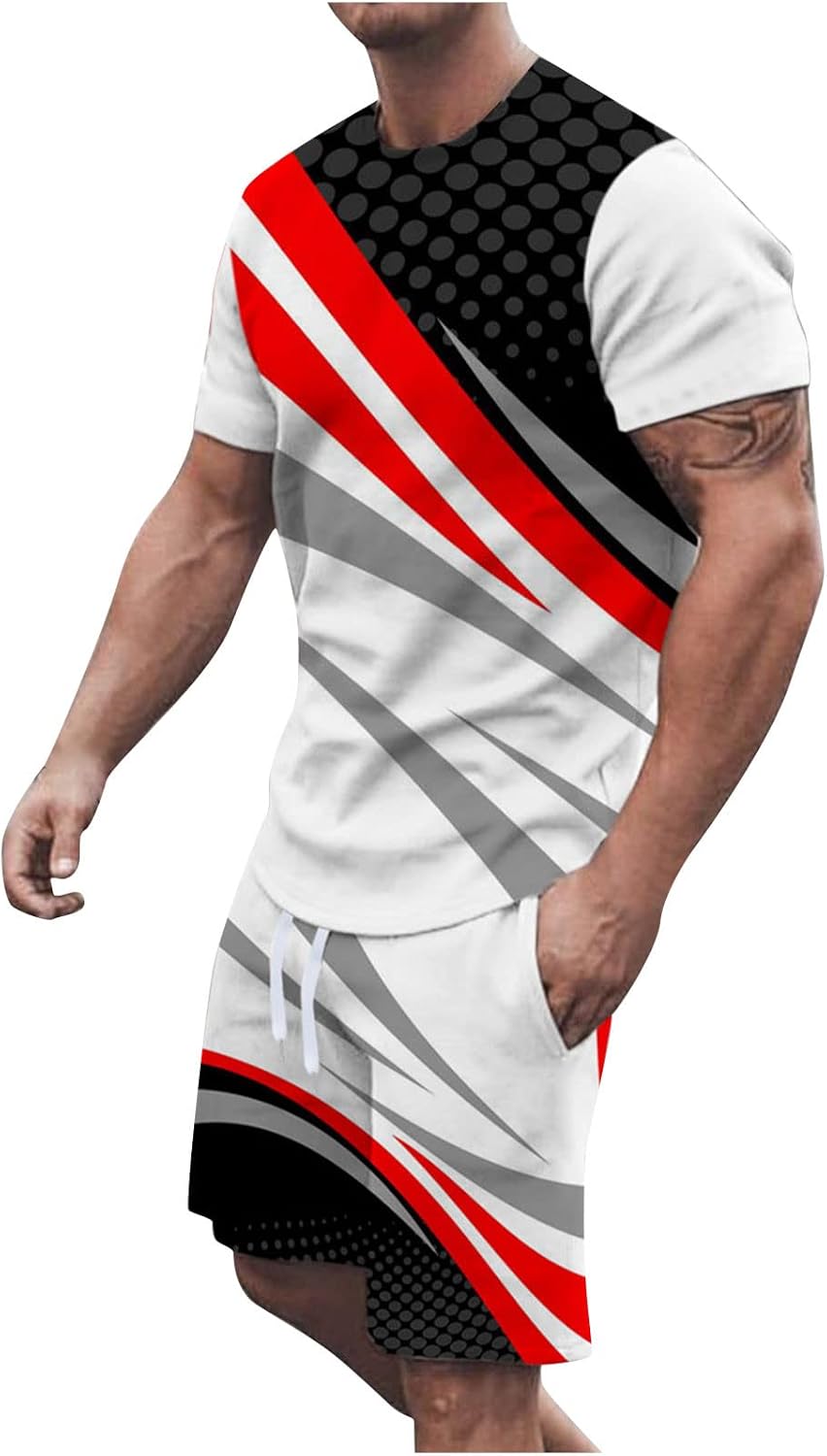 Mens Short Sets 2 Piece Outfits Causal Gradient Color Tracksuit Sweatshirt and Drawstring Shorts Set for Men 2023