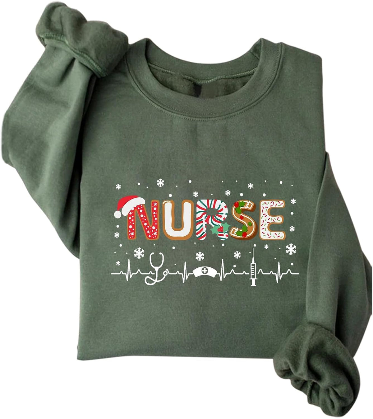 Merry Christmas Fleece Sweatshirt for Women, Nurse Christmas Crewneck Graphics Long Sleeve Tops Funny Pullover