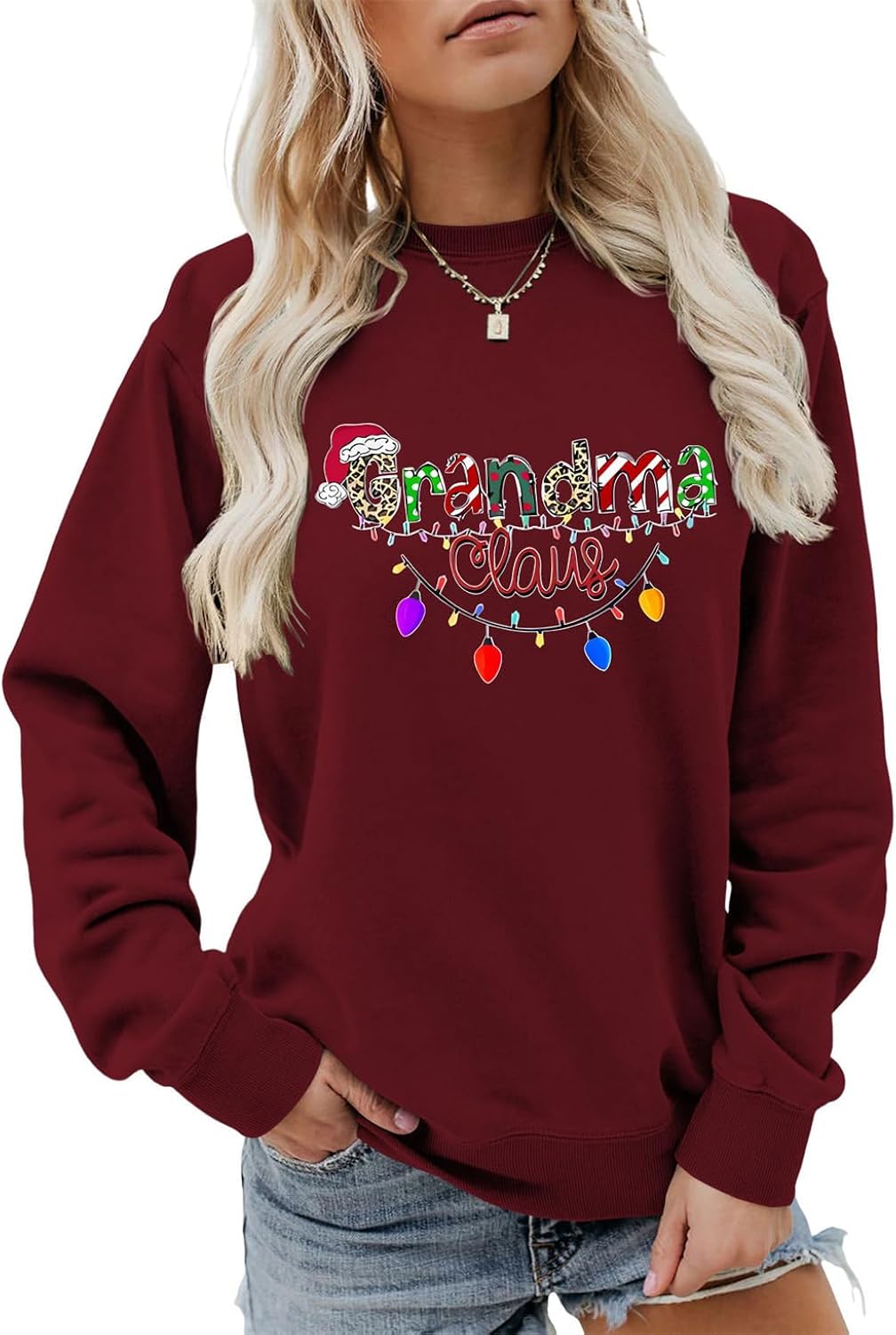 Grandma Claus Sweatshirt Xmas Grandma Shirts Women Funny Grammy Gigi Mimi Nana Pullover Tops Merry Christmas Sweater