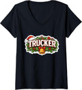 Women's Trucker Merry Christmas Truck Driver Truckie Holiday Season V-Neck T-Shirt