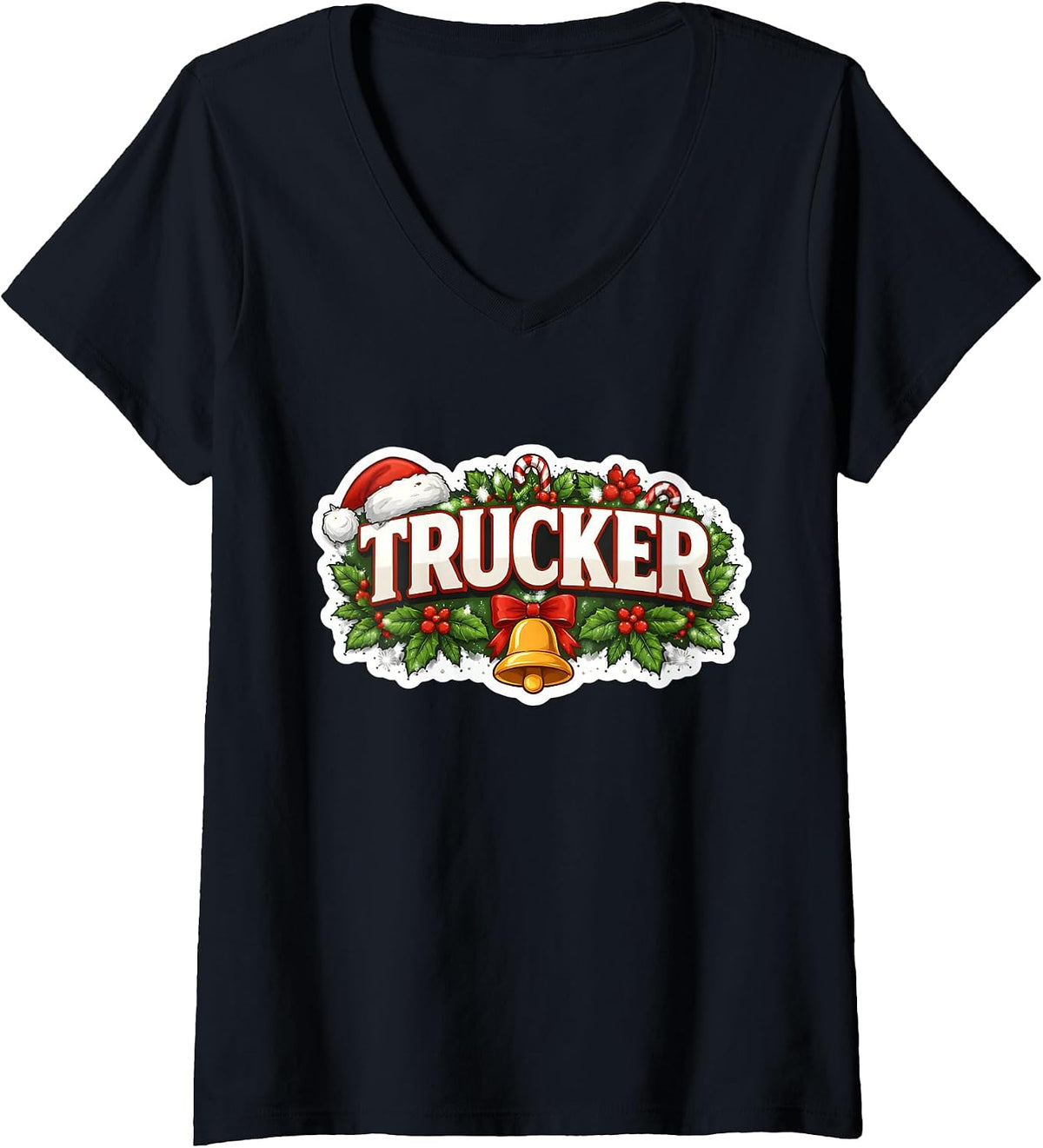 Women's Trucker Merry Christmas Truck Driver Truckie Holiday Season V-Neck T-Shirt