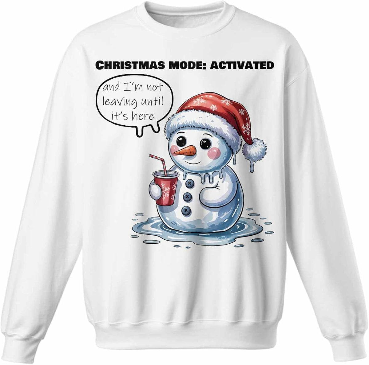 Unisex Crewneck Sweatshirts Christmas Snowman Watercolor Printed in USA Pullover Sweatshirts Graphic Long Sleeve