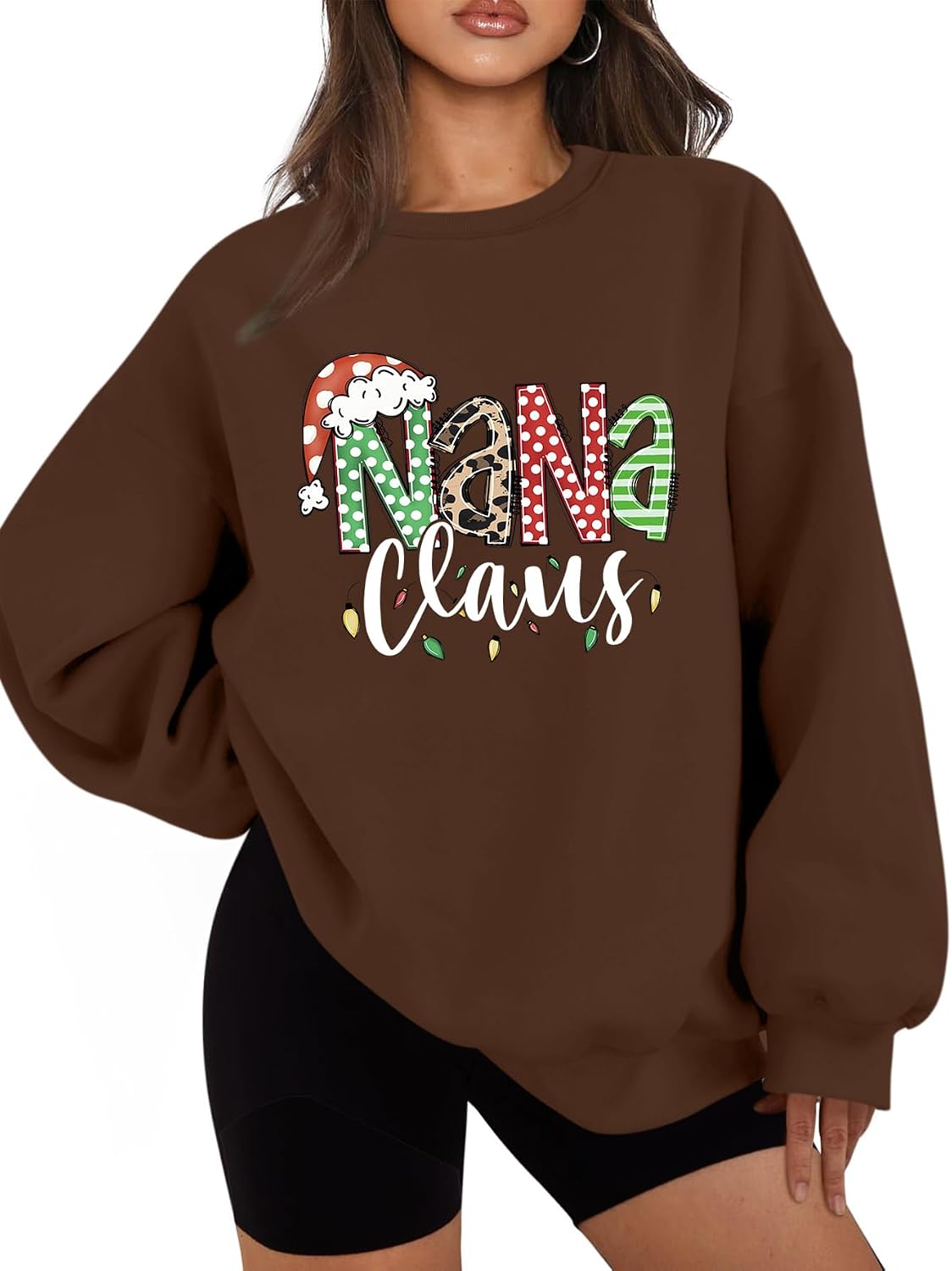 Grandma Christmas Sweatshirts Women Nana Claus Print Sweater Xmas Holiday Casual Grandmother Christmas Pullover Tops