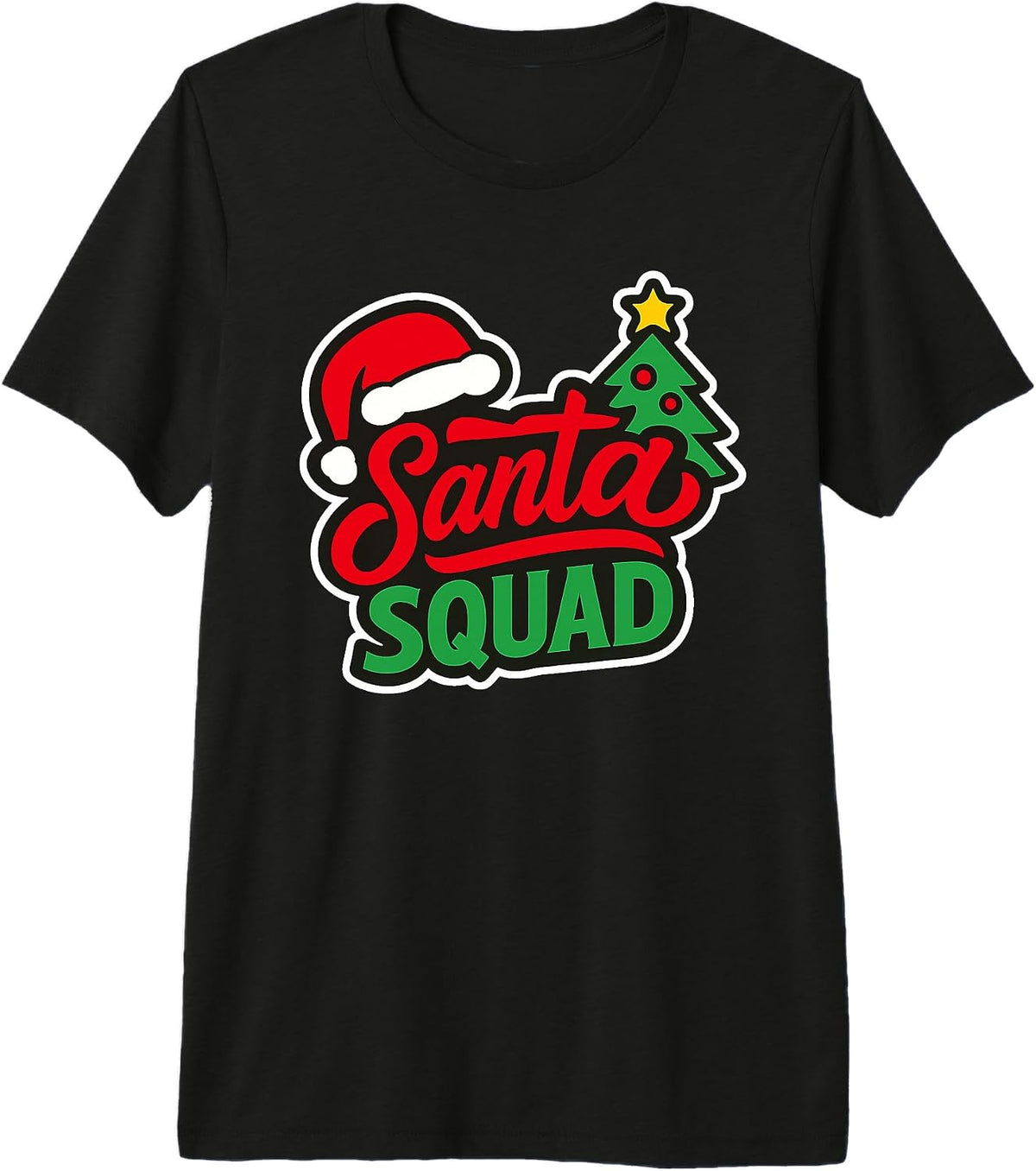 Santa Squad Script Logo Christmas Tree Sticker Graphic Art Premium Tri-Blend T-Shirt