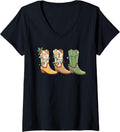Womens Christmas Cowgirl Boots Western Country Women Howdy Xmas V-Neck T-Shirt