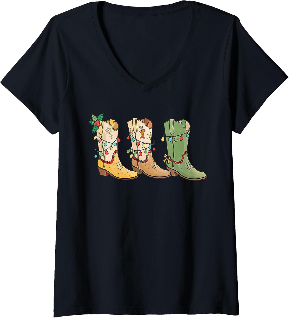 Womens Christmas Cowgirl Boots Western Country Women Howdy Xmas V-Neck T-Shirt