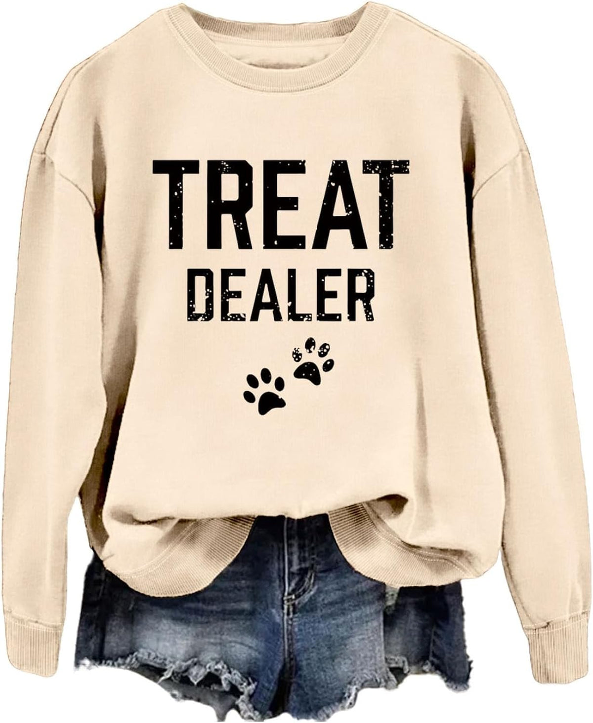 Treat Dealer Sweatshirt Women Dog Paw Print Graphic Shirt Funny Humor Dog Mom Shirt Long Sleeve Crewneck Tops
