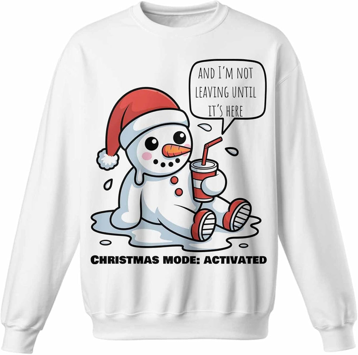 Unisex Crewneck Sweatshirts Christmas Cartoon Snowman Printed in USA Pullover Sweatshirts Graphic Long Sleeve Tops