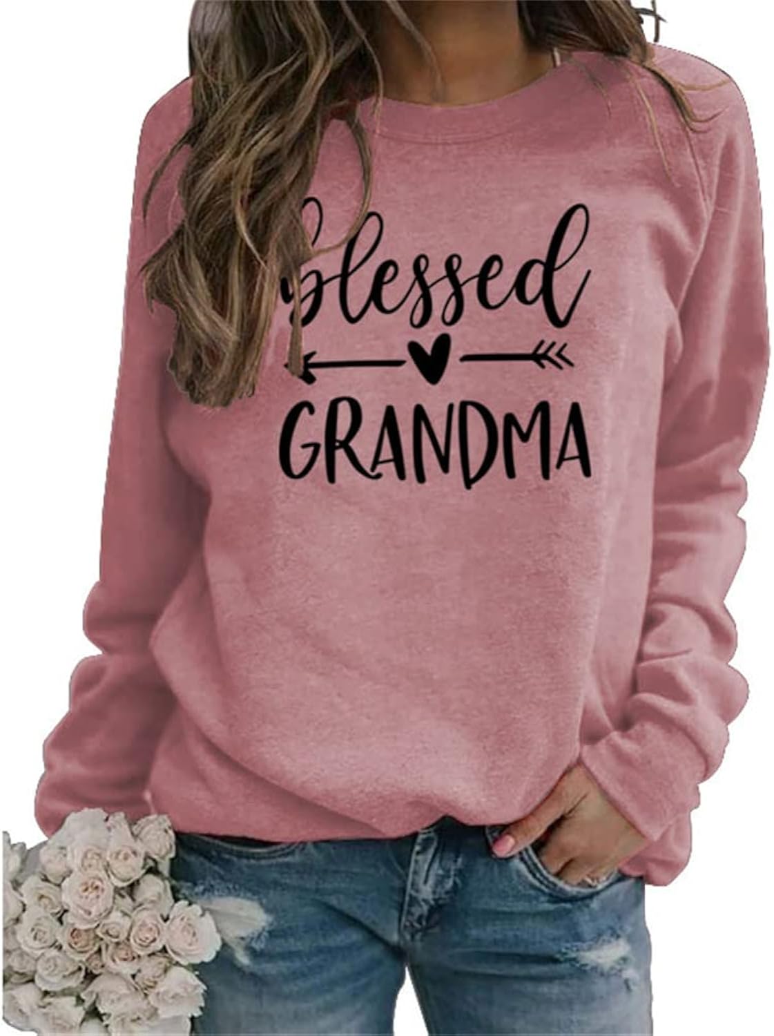 Women Blessed Grandma Sweatshirts Arrow Graphic Streetwear Hoodie Crewneck Long Sleeve Sweatshirt Tops