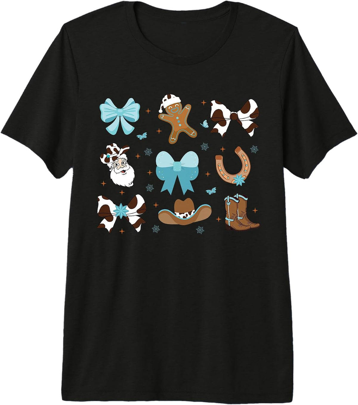 Western Coquette Cowgirl Christmas Bow Gingerbread Boots Premium Tri-blend T-Shirt