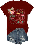 Happy New Year 2026 Shirt Family Matching New Years Xmas Party Shirts for Women Man Family Matching V Neck Tshirt