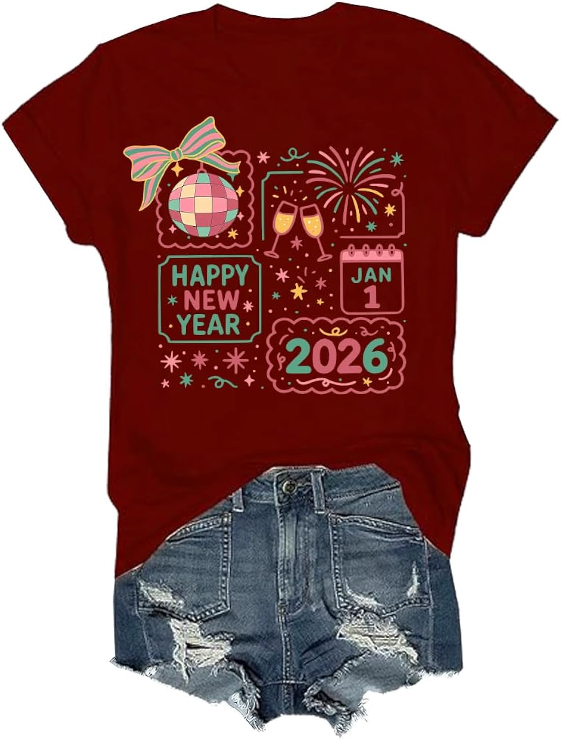 Happy New Year 2026 Shirt Family Matching New Years Xmas Party Shirts for Women Man Family Matching V Neck Tshirt