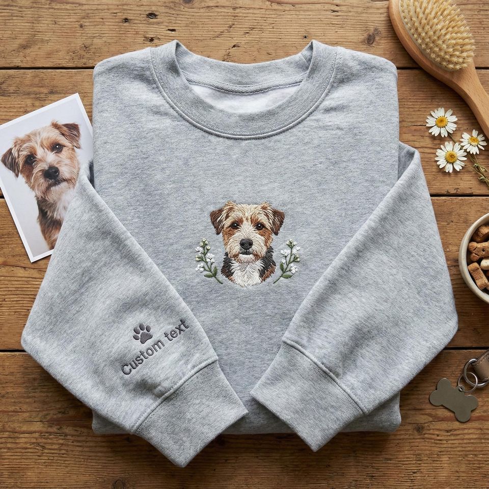 Custom Dog & Cat Embroidery Personalized Pet Portrait Shirt, Fathers Day Gift, Pet Lover Clothing