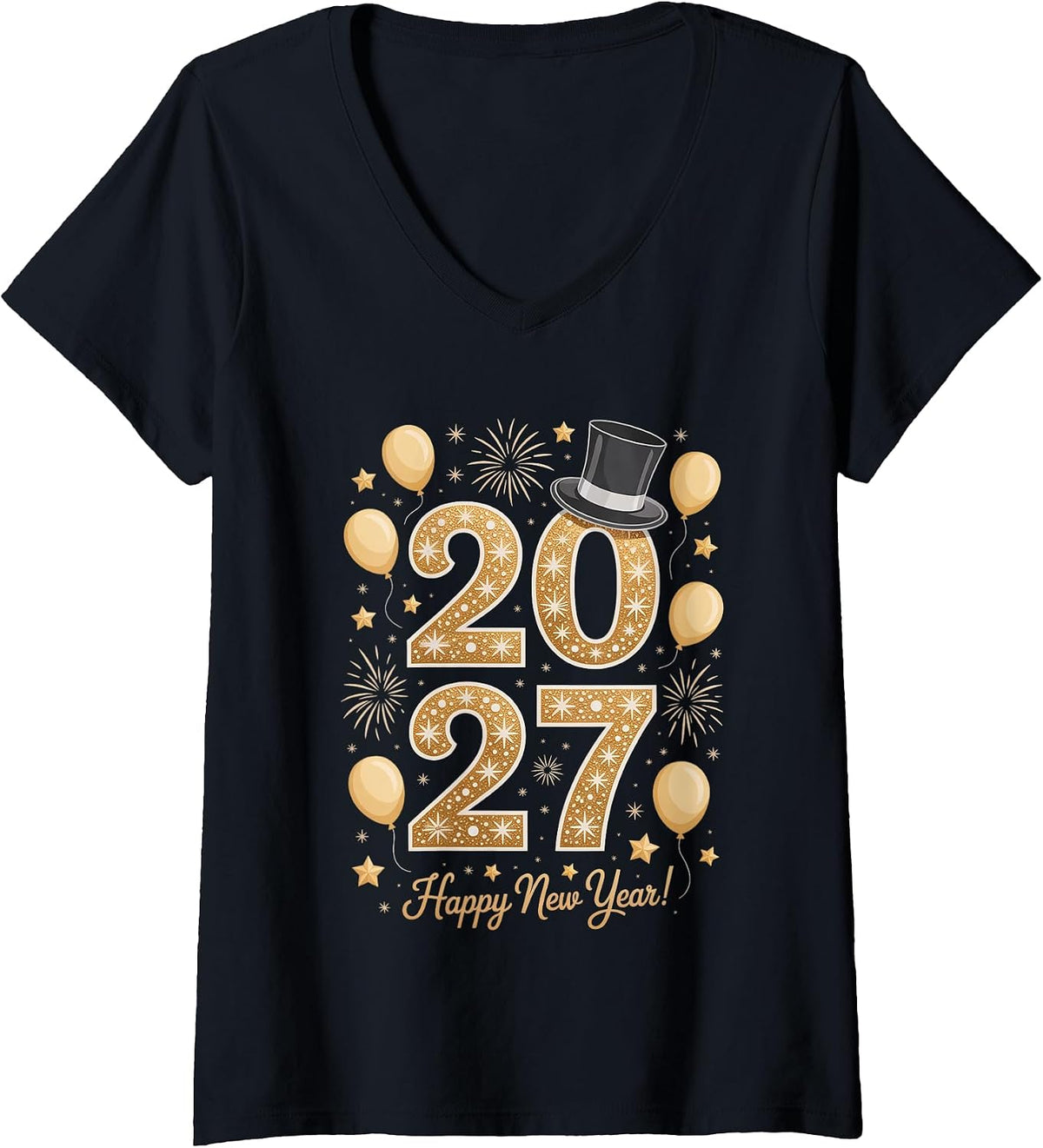 Women's Happy New Year Party 2027 Disco Ball Matching Family V-Neck T-Shirt