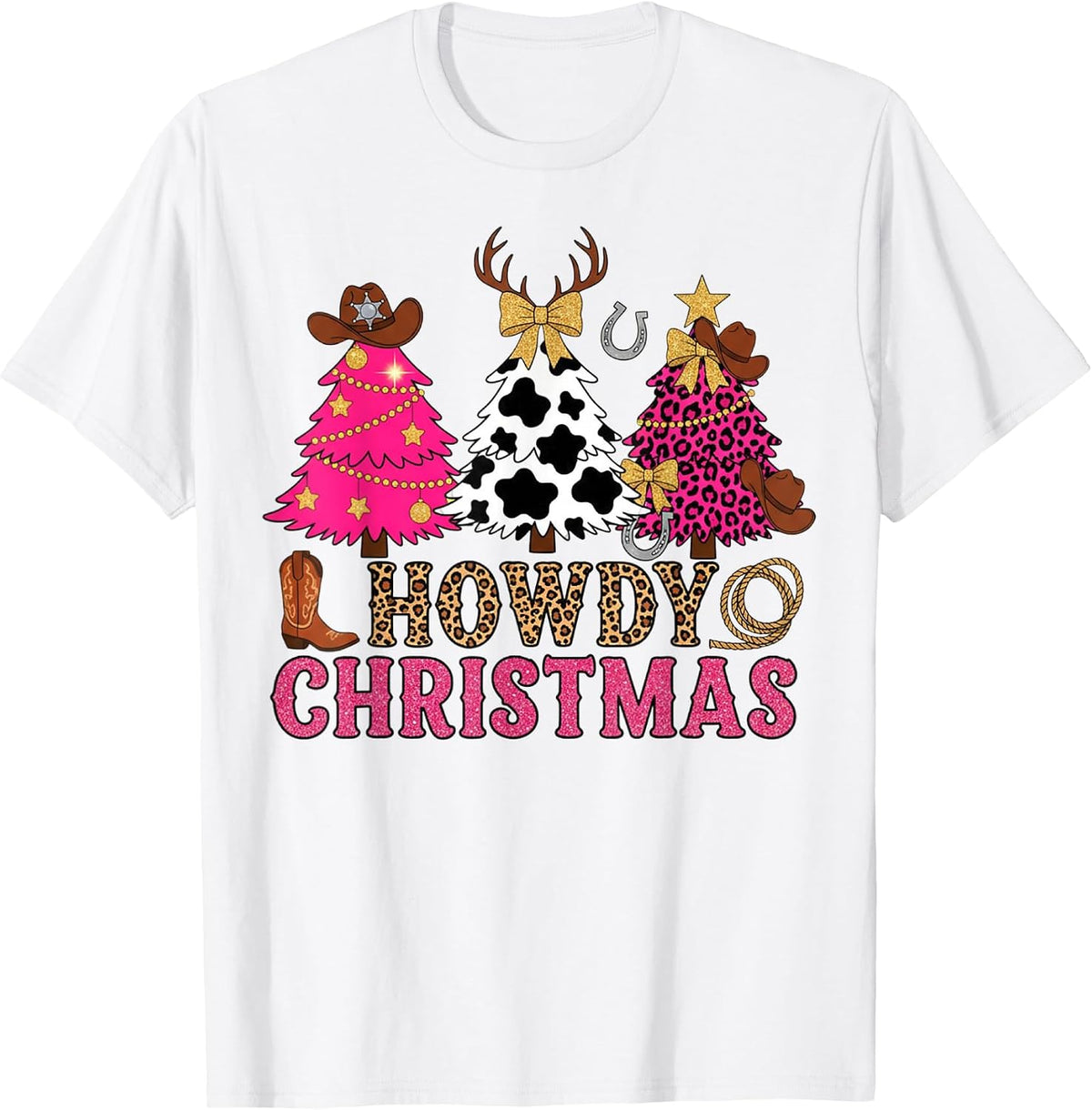 Howdy Christmas Tree Cowboy Hat Funny Western Cowgirl Xmas T-Shirt
