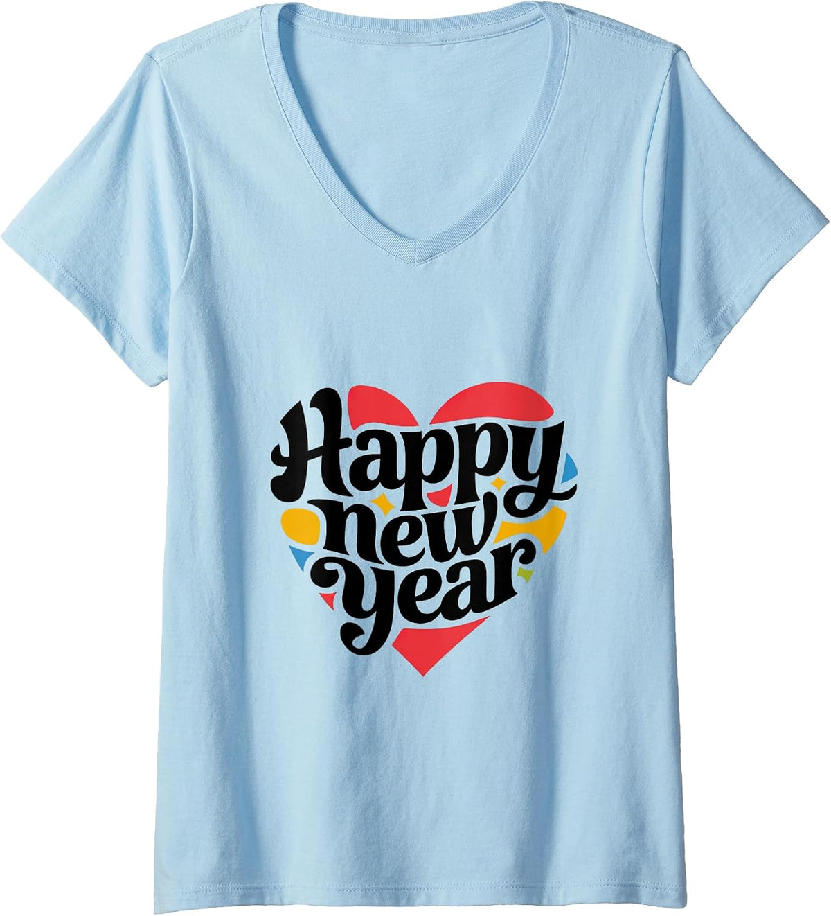 Womens Festive Happy New Year 2026 Heart Matching Family V-Neck T-Shirt