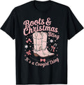 Pink Western Cowgirl Boots and Christmas Bling rodeo T-Shirt