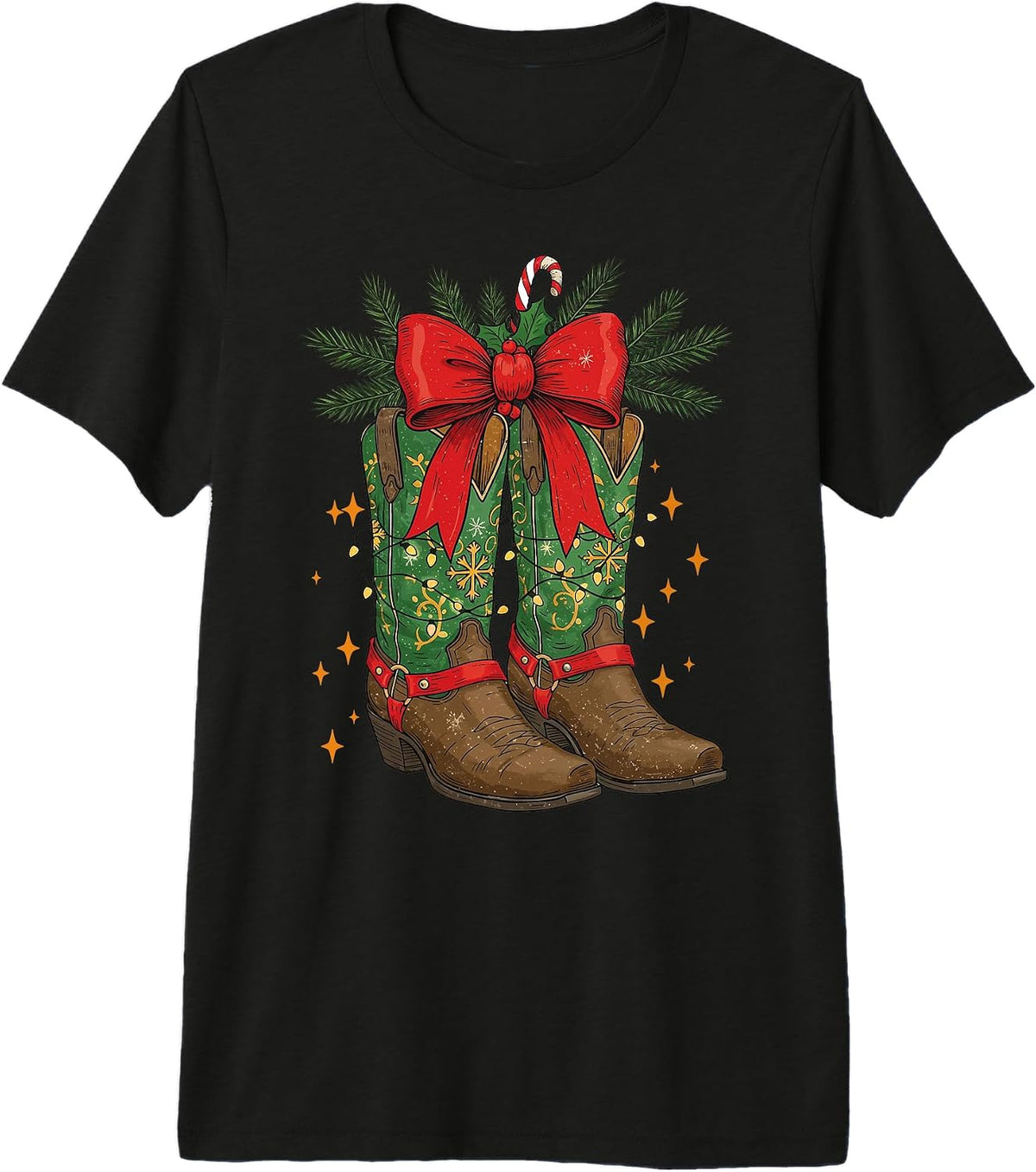 Christmas Cowgirl Boots Cowboy Western Coquette Bow Xmas Premium Tri-Blend T-Shirt