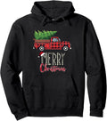 Farm Truck Loaded with Christmas Tree, Plaid, Christmas Pullover Hoodie