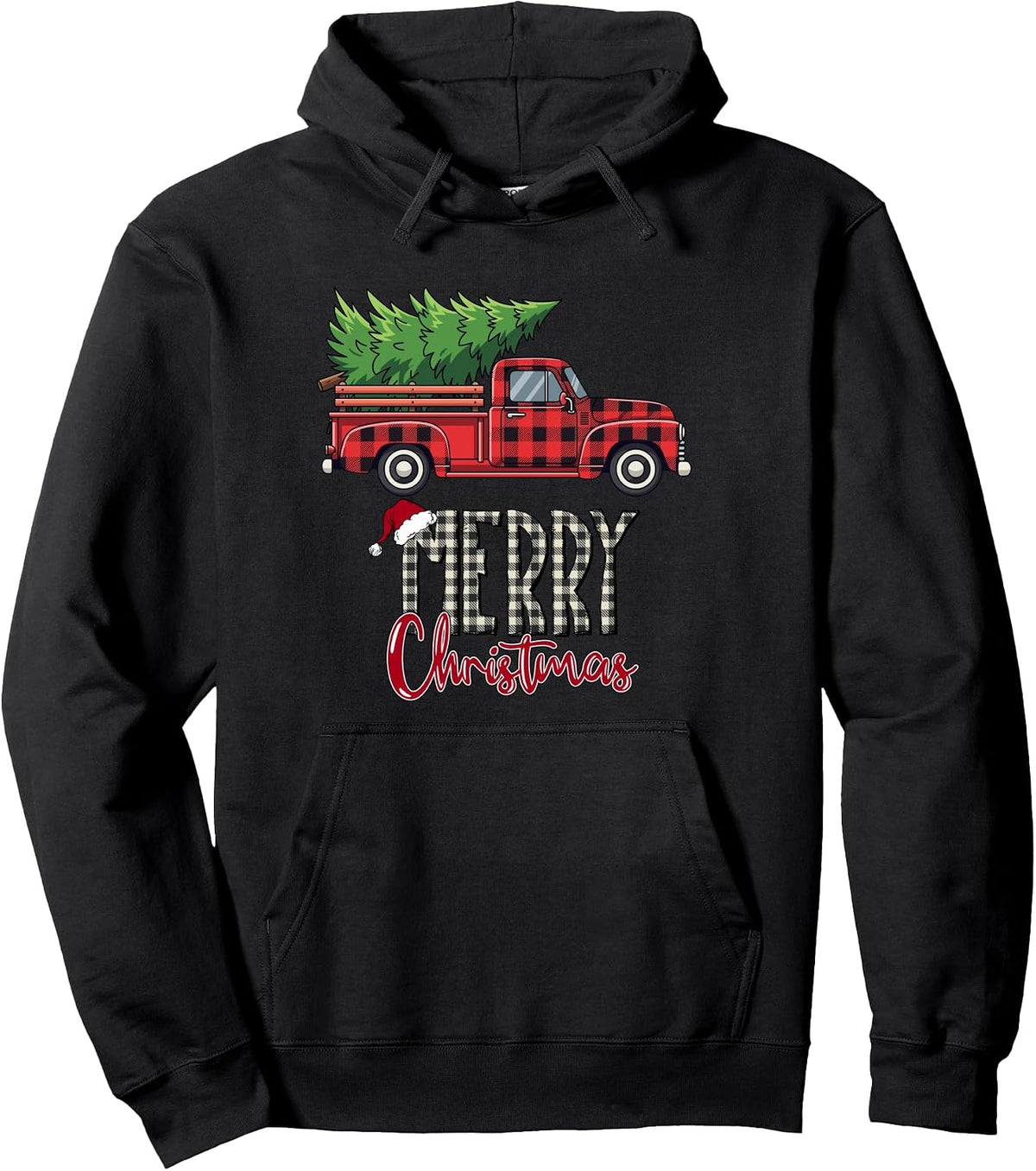 Farm Truck Loaded with Christmas Tree, Plaid, Christmas Pullover Hoodie