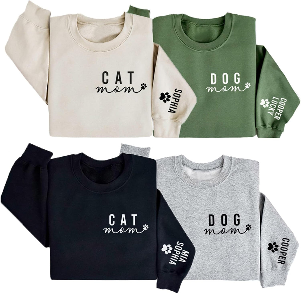 Custom CAT MOM & Dog MOM Sweatshirt with Pet Name on Sleeve | Customized Gifts for Cat Mom | Custom Dog Sweatshirts for Women | Personalized Name Cat Mama Sweatshirt, Shirt and Hoodie