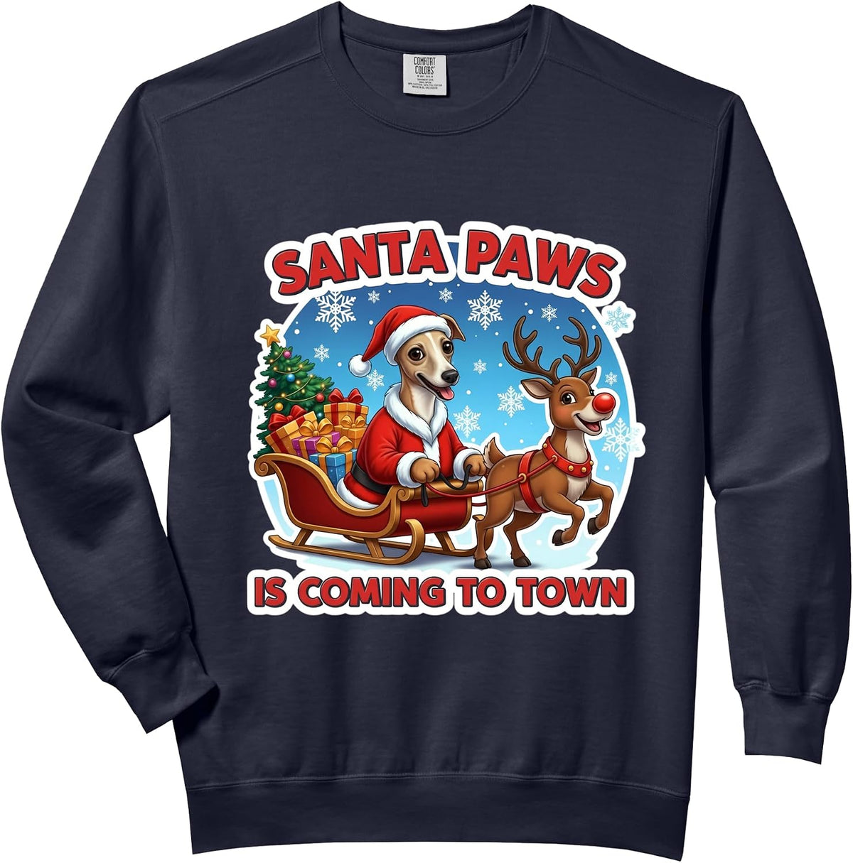 Santa Paws Is Coming To Town Christmas Italian Greyhound Dog Comfort Colors Adult Sweatshirt