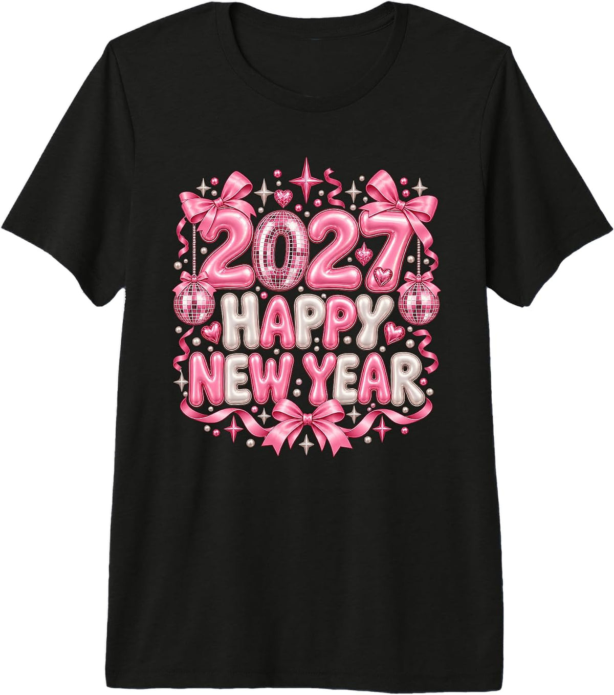 Happy New Year 2027 Pink Disco Coquette Bow Celebration Premium Tri-Blend T-Shirt