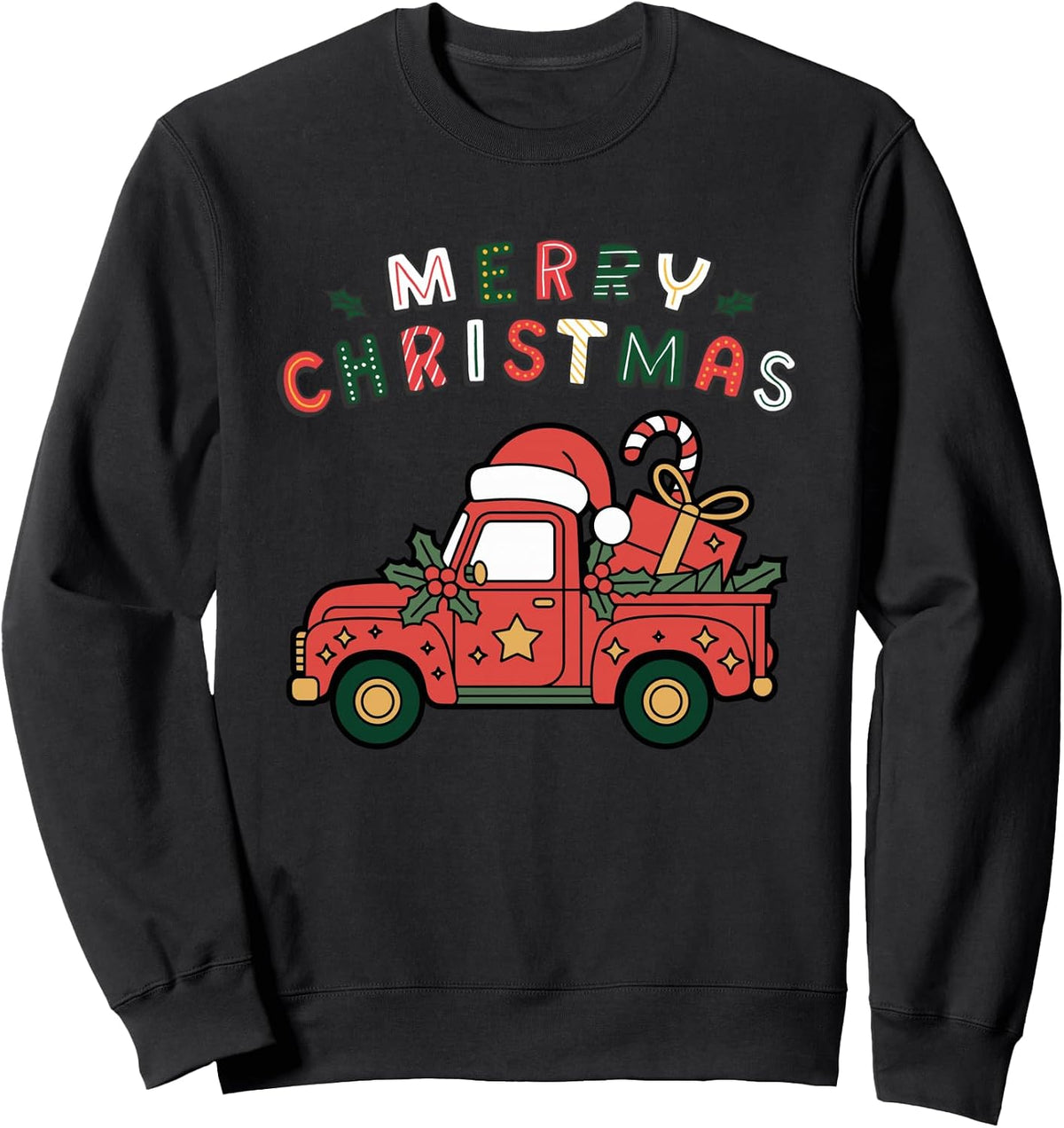 Old Farm Truck Loaded with Christmas Tree and Santa Hat Sweatshirt