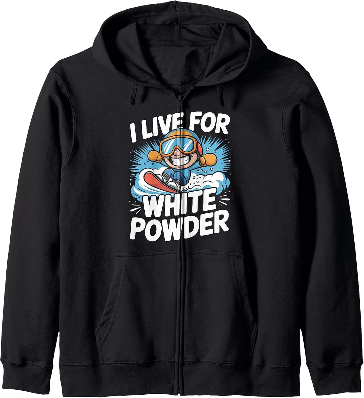 Snowboard Powder Day Funny Winter Riding Snowboarder Cartoon Zip Hoodie
