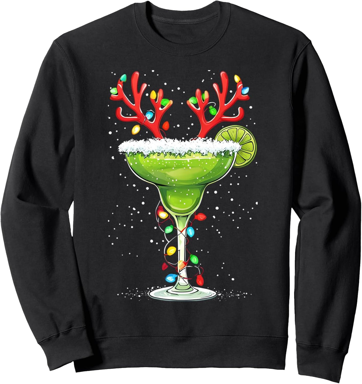 Christmas Margarita Drink With Xmas Lights Reindeer Antlers Sweatshirt