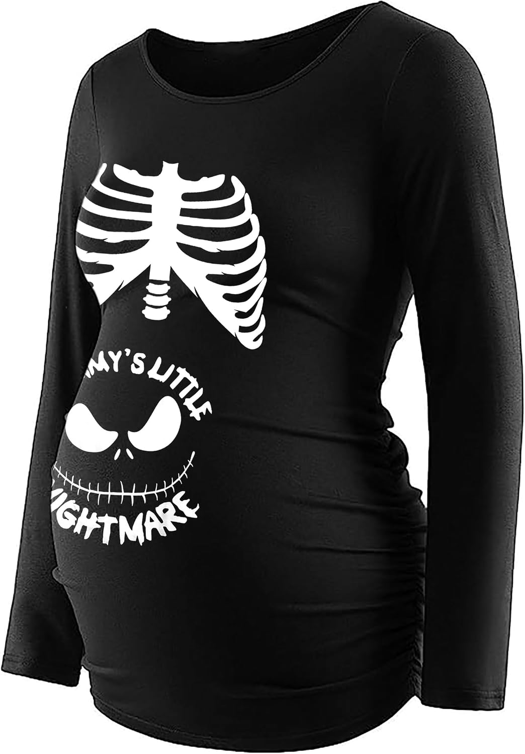 Women Maternity Halloween T-Shirt Pregnancy Announcement Tops Mommy's Little Nightmare Tee Xray Ribcage Skeleton