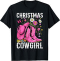 Christmas Cowgirl Cactus Boots Xmas Lights Cowboy Western T-Shirt