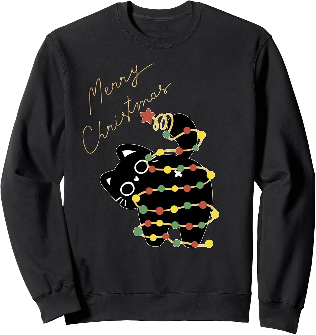 Black Cat Christmas Tree Lights Tee Santa Kitten Led Light Sweatshirt