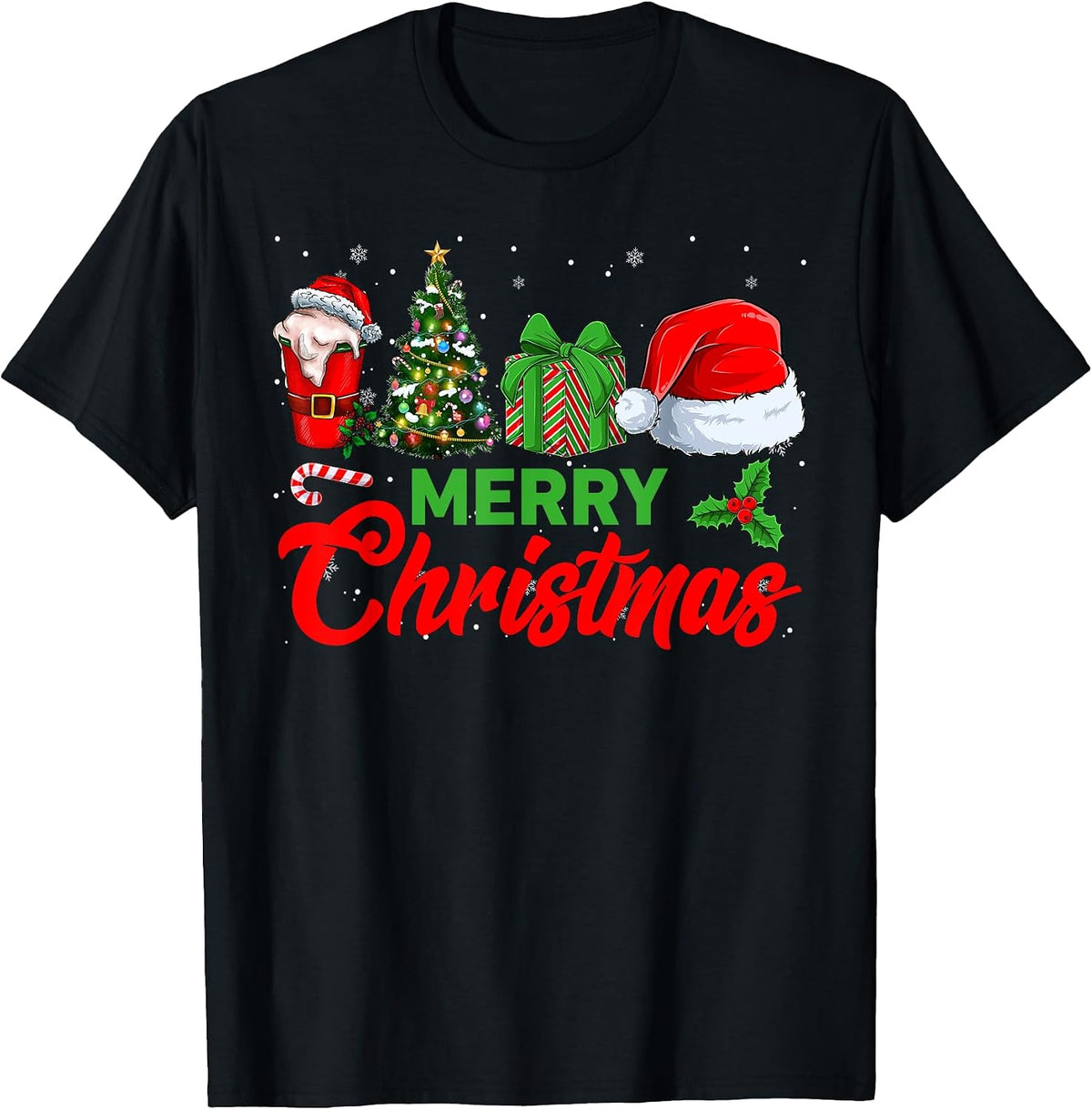 Merry Christmas Coffee Santa Hat Christmas Tree Xmas Squad T-Shirt