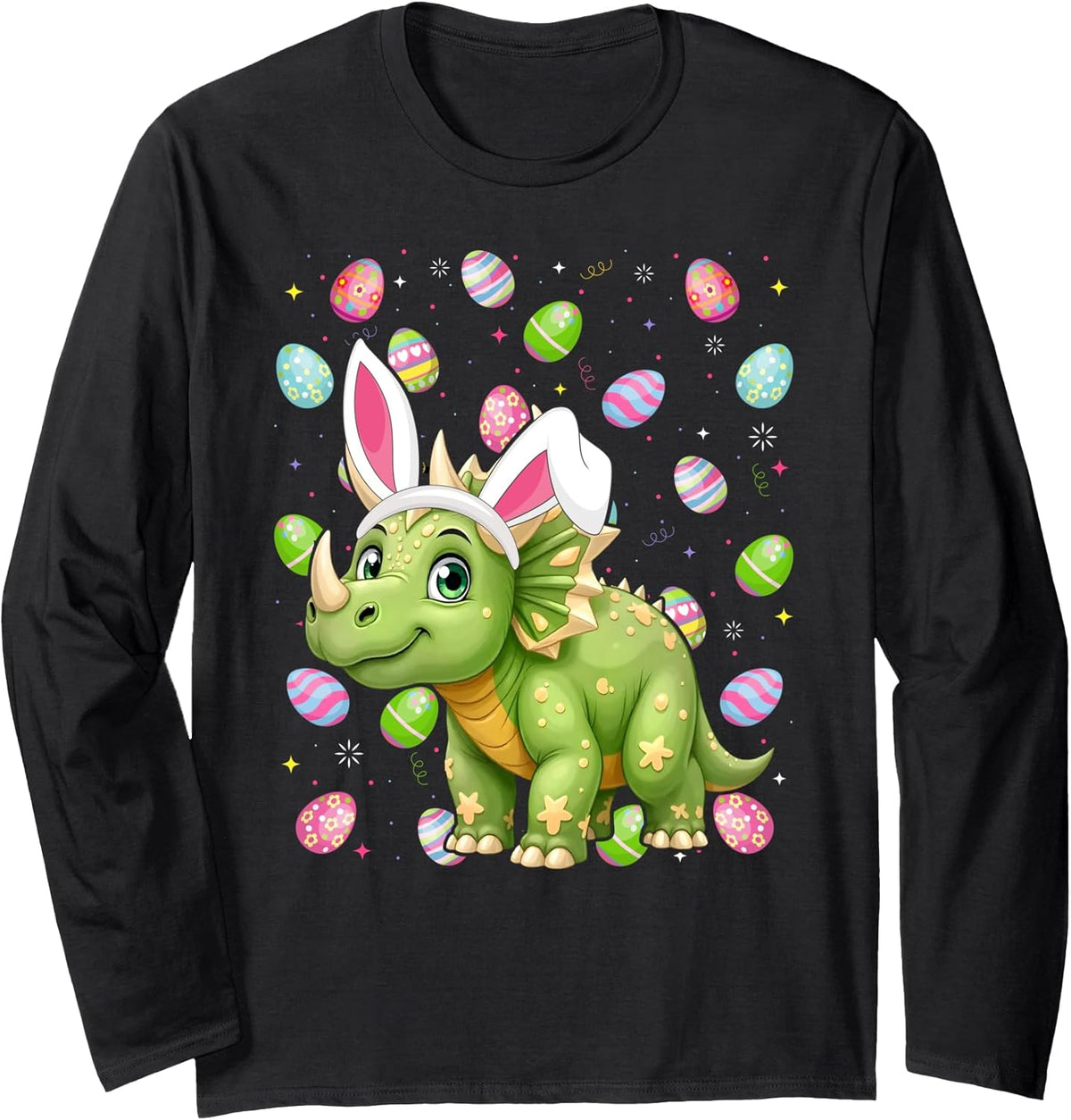 Triceratops Dinosaur Easter Egg Hunt Bunny Ear Easter Long Sleeve Unisex