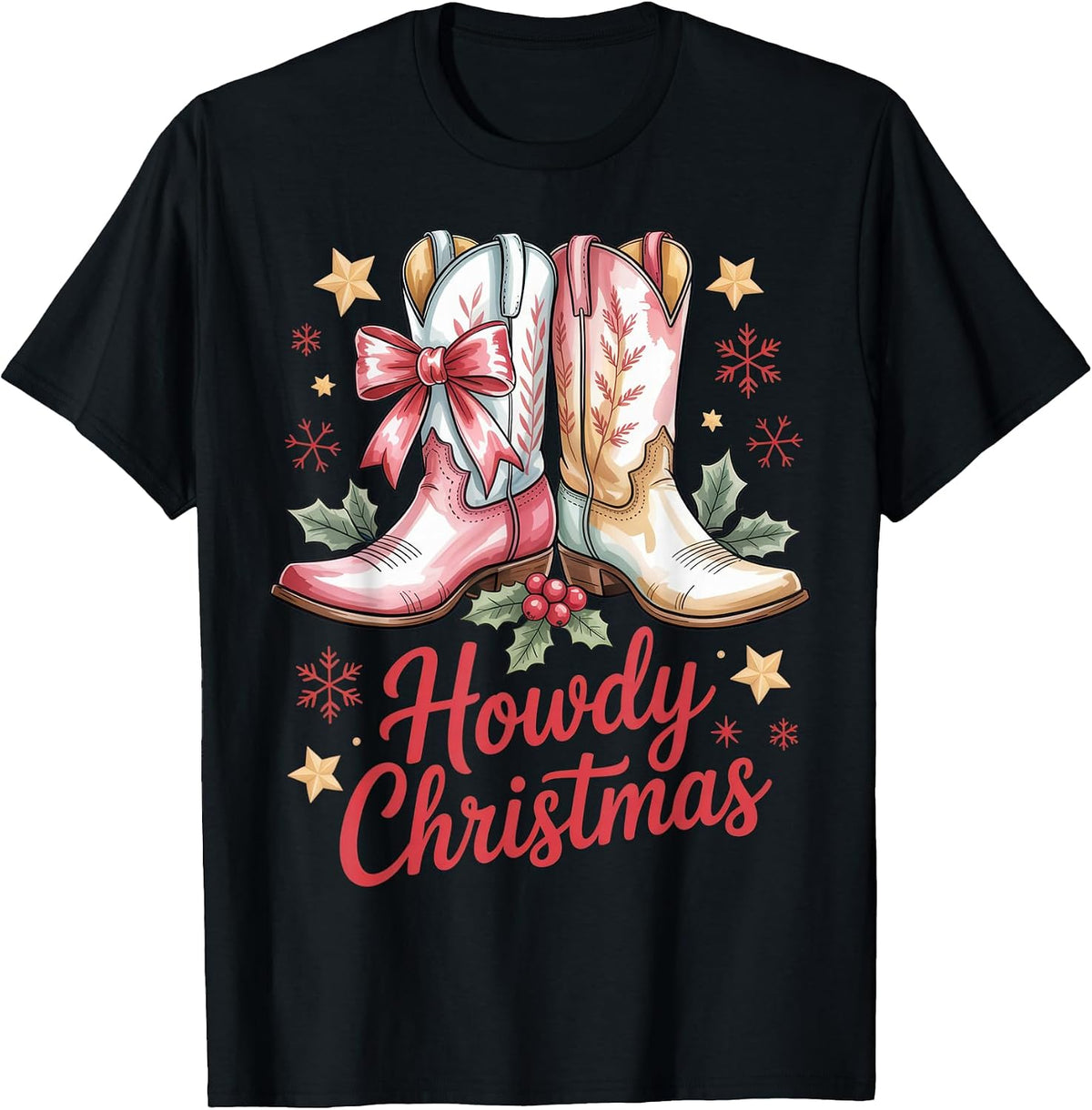 Howdy Christmas Western Cowgirl Holiday Boots Festive T-Shirt