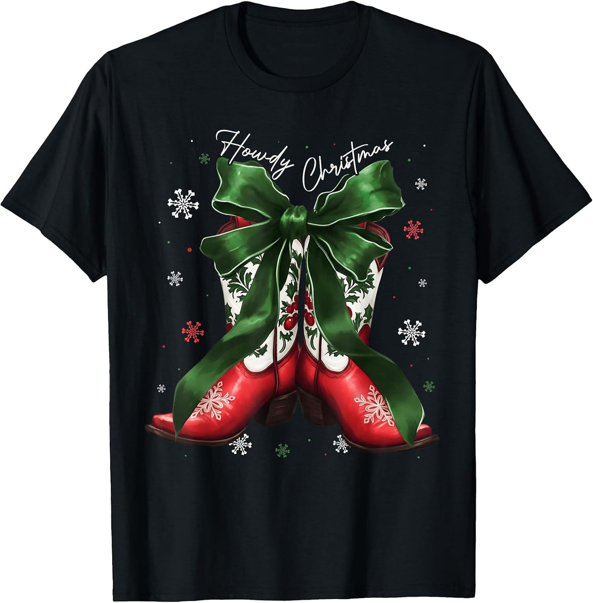 Cowgirl Western Howdy Christmas Coquette Bow Boots Family T-Shirt