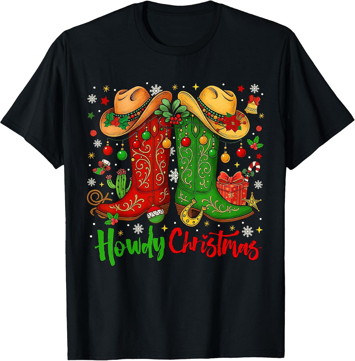 Howdy Christmas Merry Christmas Western Cowboy Cowgirl Boots T-Shirt