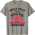Merry and Bright Cowgirl Boot Christmas Western Cowboy T-Shirt