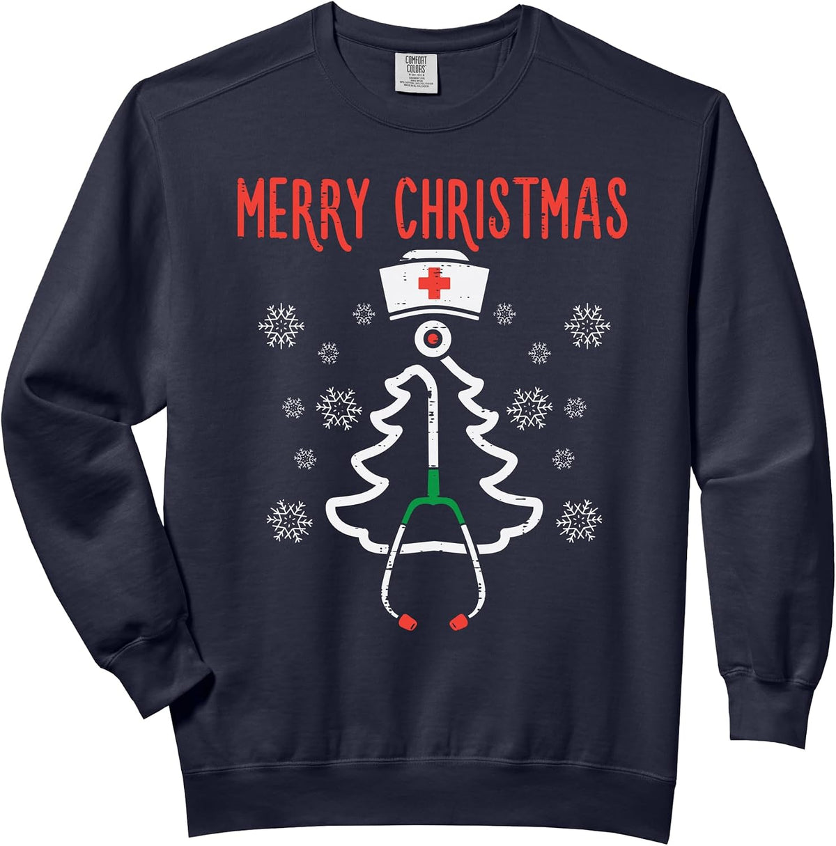 Merry Christmas Tree Stethoscope Nurse Christmas Women Comfort Colors Adult Sweatshirt