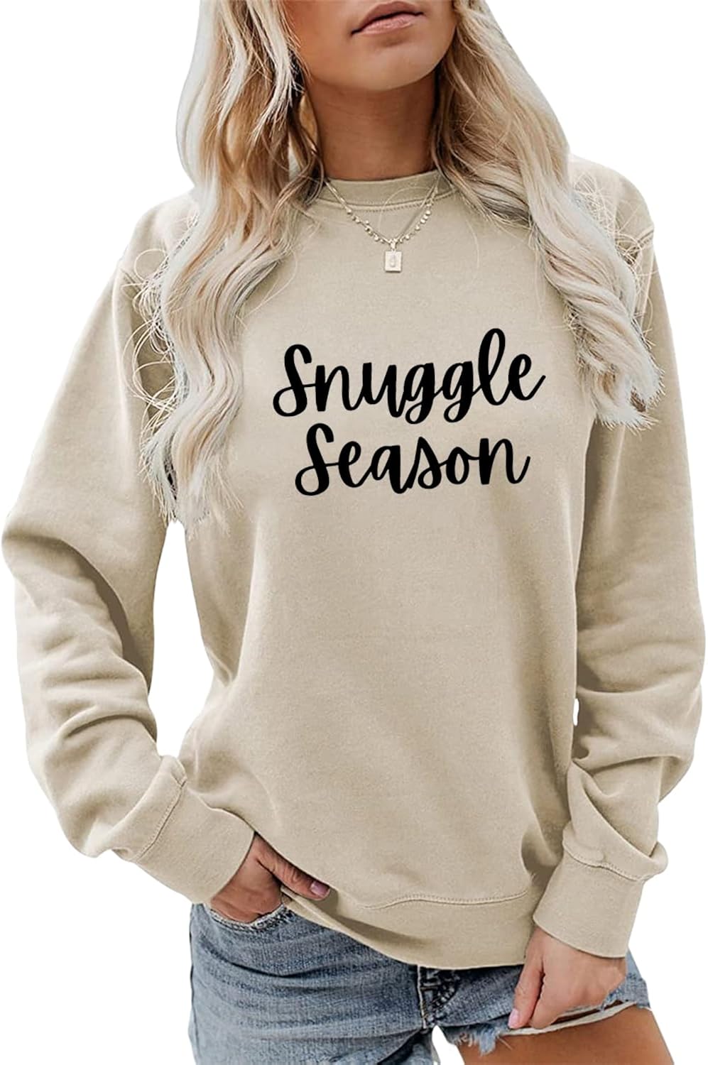 Snuggle Season Sweatshirt, Sweater Weather Shirts Women Crewneck Pullovers Tops Funny Comfy Cozy Winter Fall Sweater