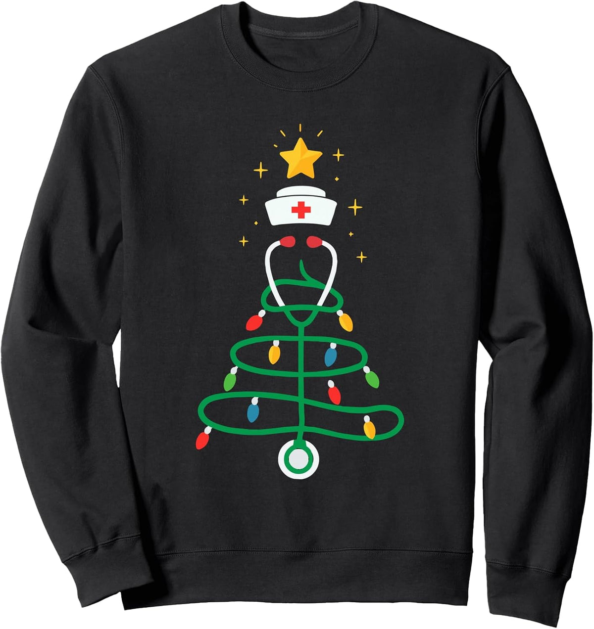Stethoscope Christmas Tree Lights Nurse Women Sweatshirt