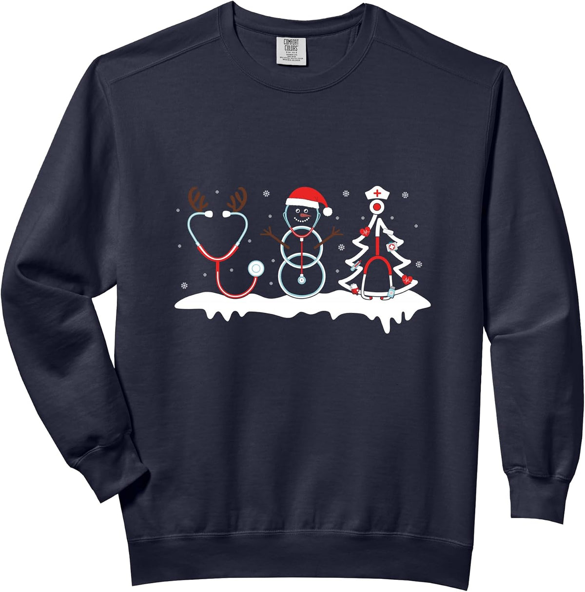 Nurse Stethoscope Christmas Tree Snowman Winter Xmas Holiday Comfort Colors Adult Sweatshirt